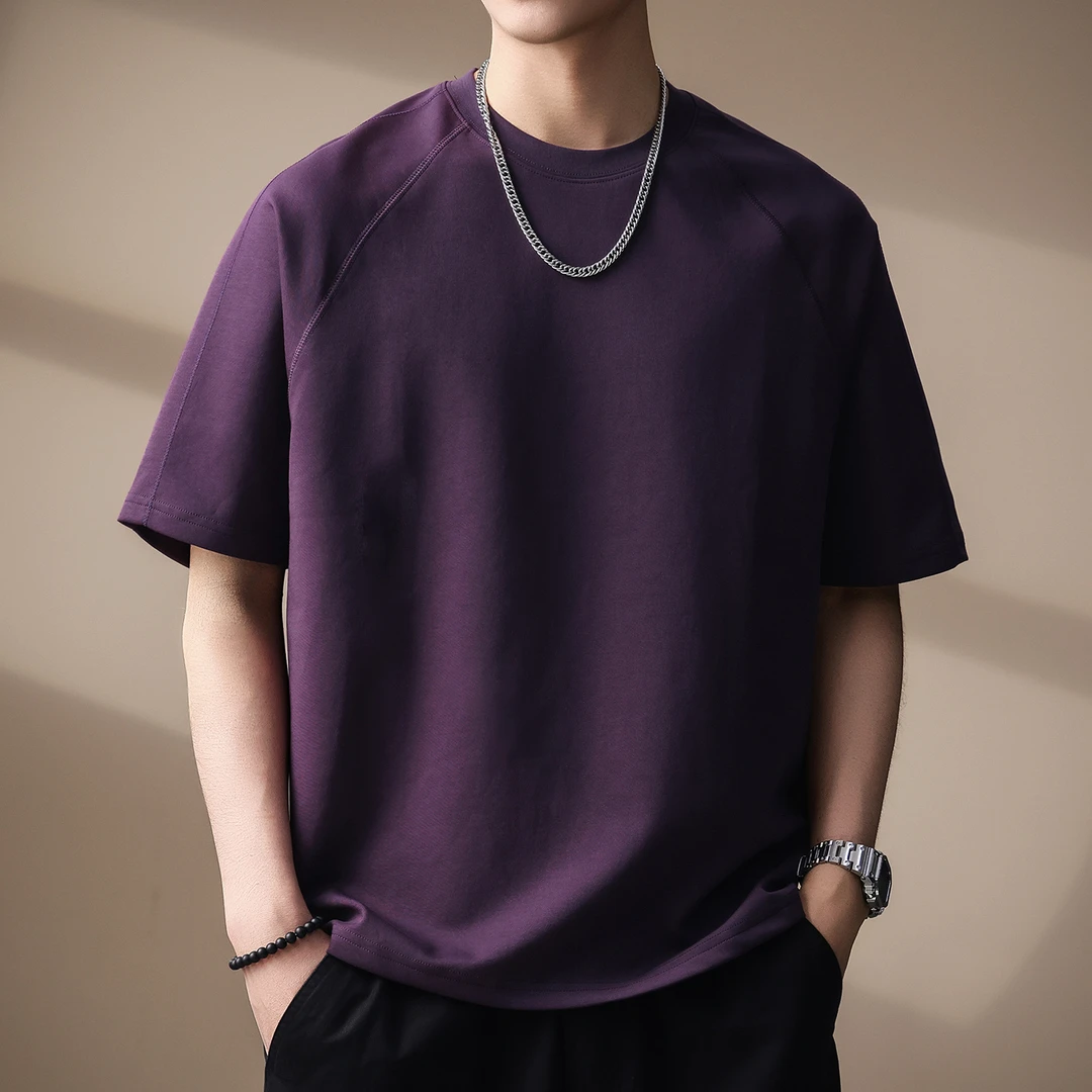 MR.MUDI/穆迪先生高端美式复古重磅纯色短袖T恤男夏季潮牌简约