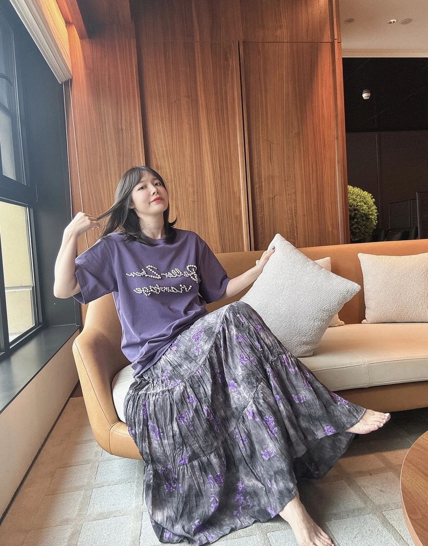 BETTERJOELAY-【幽紫小花】透气长裙时尚百搭高腰显瘦半身裙Z1227