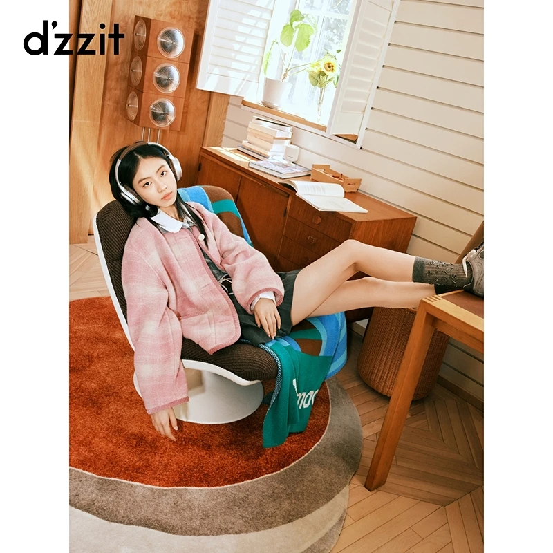 【商场同款新品】dzzit地素毛呢外套25冬格纹包边圆领大衣女3J4G104