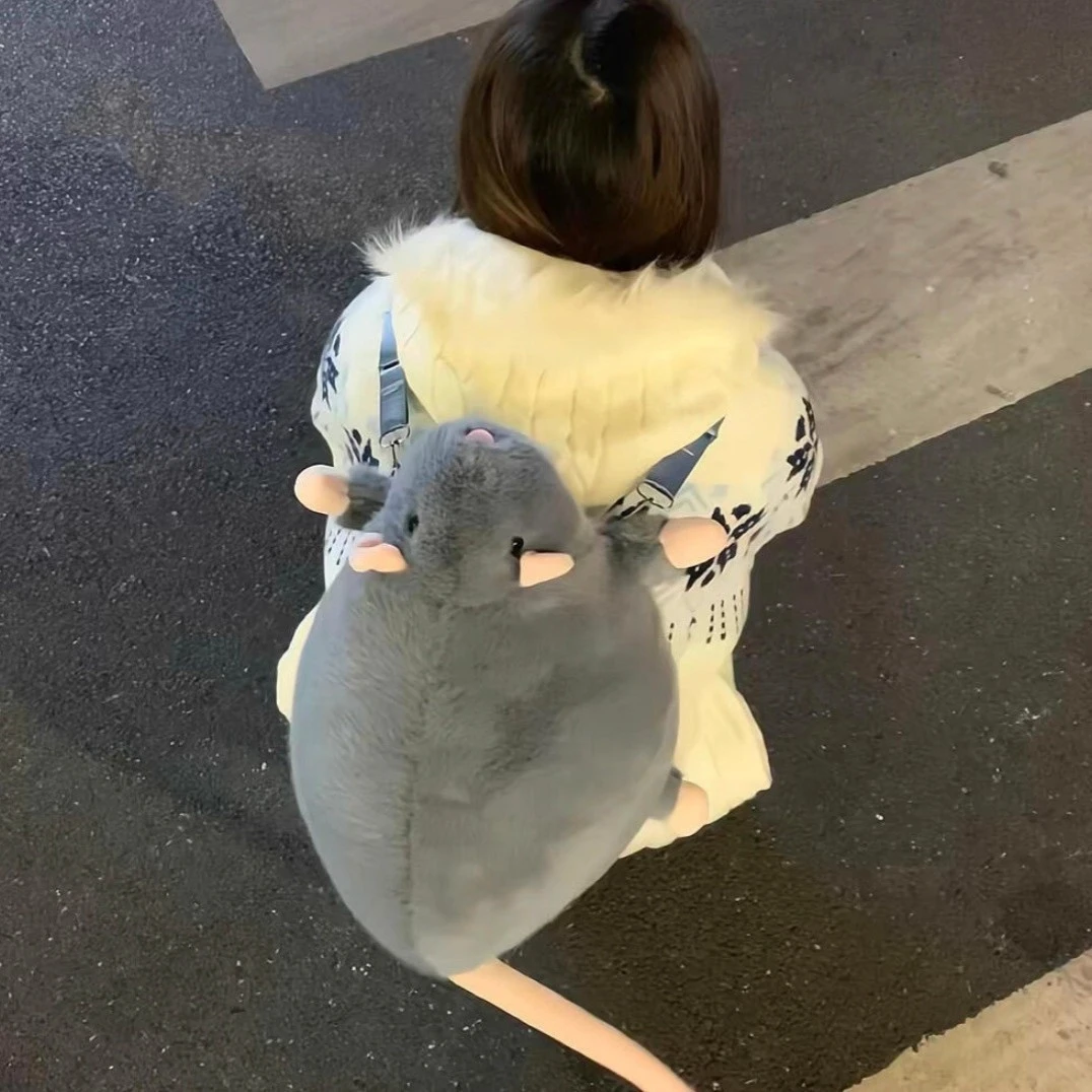 可爱老鼠背包礼物仿真花枝鼠毛绒玩具公仔包包双肩包书包通勤包