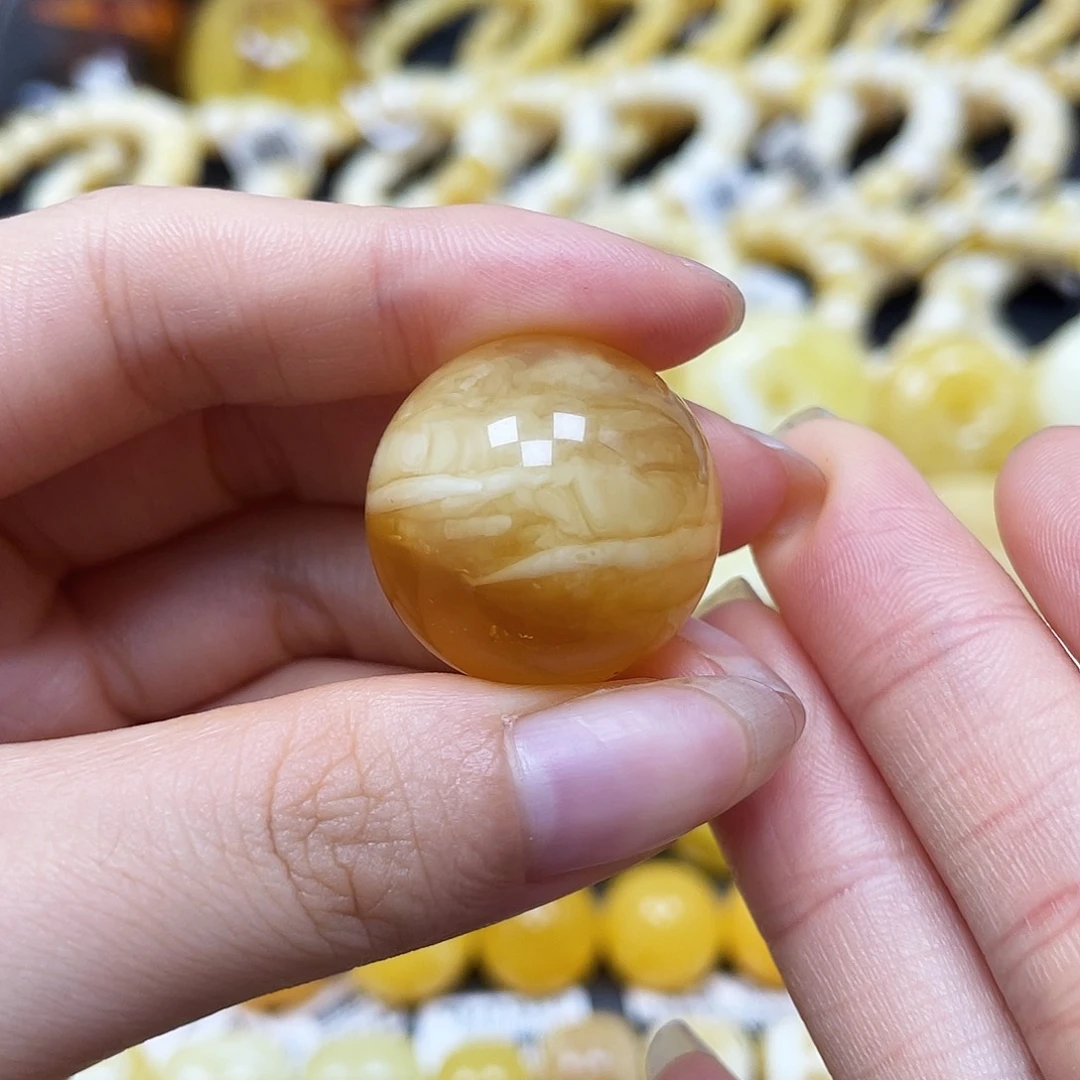 未镶嵌蜜蜡裸石圆珠23.7mm瑕