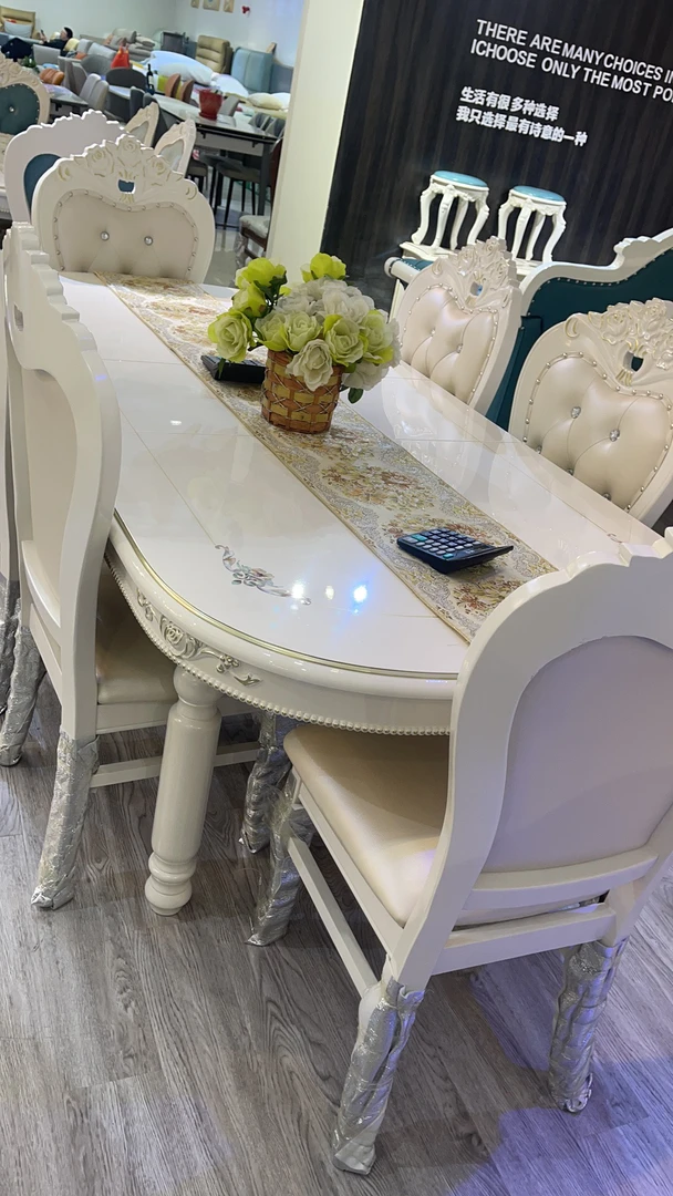 新款法式复古风家用轻奢简约雕花长方形桌子桌椅欧式
