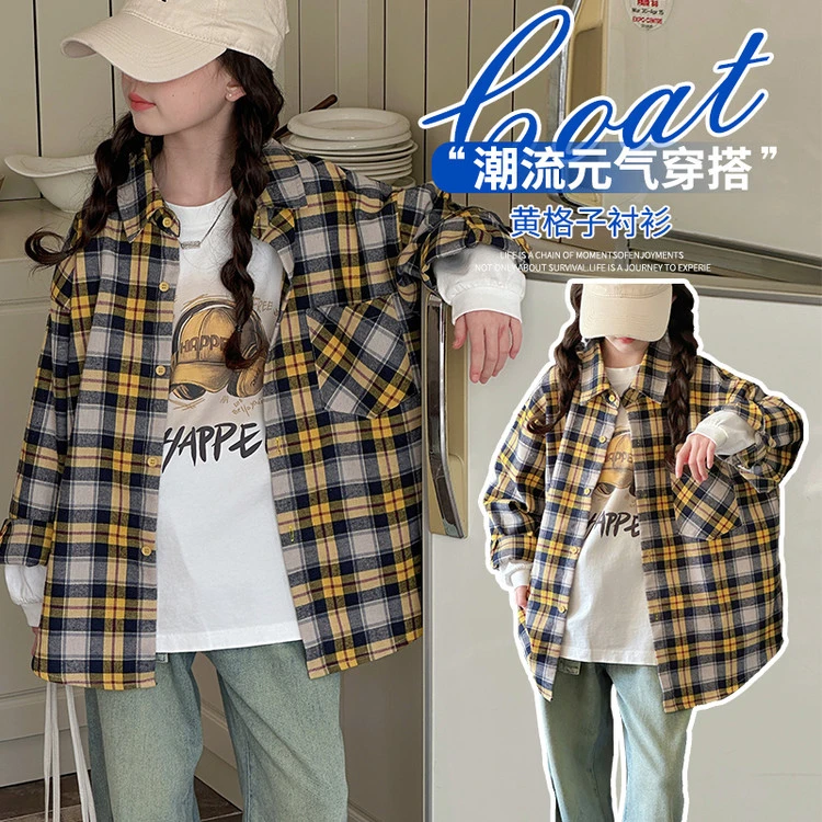 女童春秋装长袖衬衫四季百搭儿童2025新款大童装洋气衬衣外套爆款