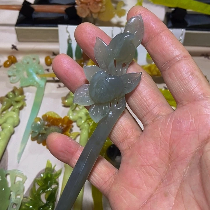 蛇纹石玉发簪未镶嵌半*吖