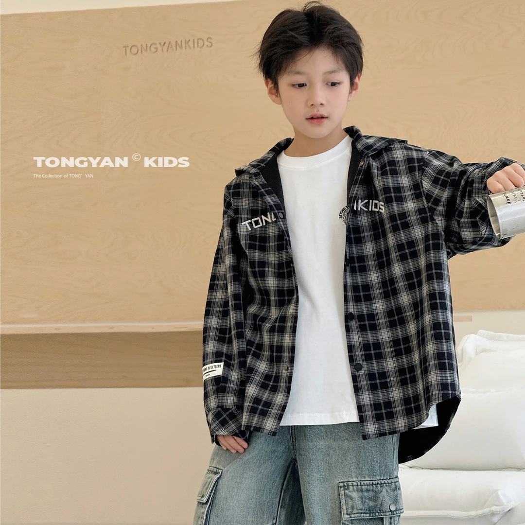 男童外套2025秋季新款中大童韩版格子衫上衣潮流儿童夹克TY03039