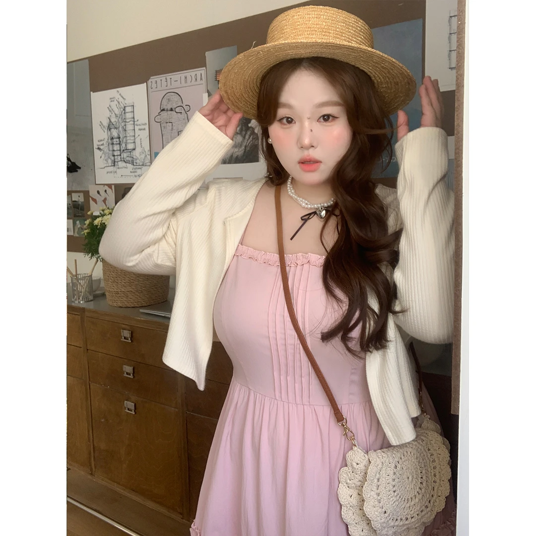 徐达布【落日奇旅】大码杏色圆领针织衫女流行长袖外套Z28920C51