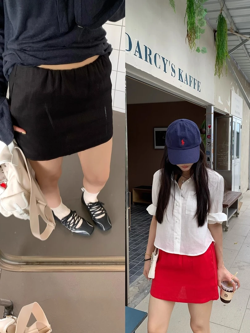 ONEXH·2025夏季新款亚麻料小A版显瘦短裙女百搭韩系中高腰短裙裤