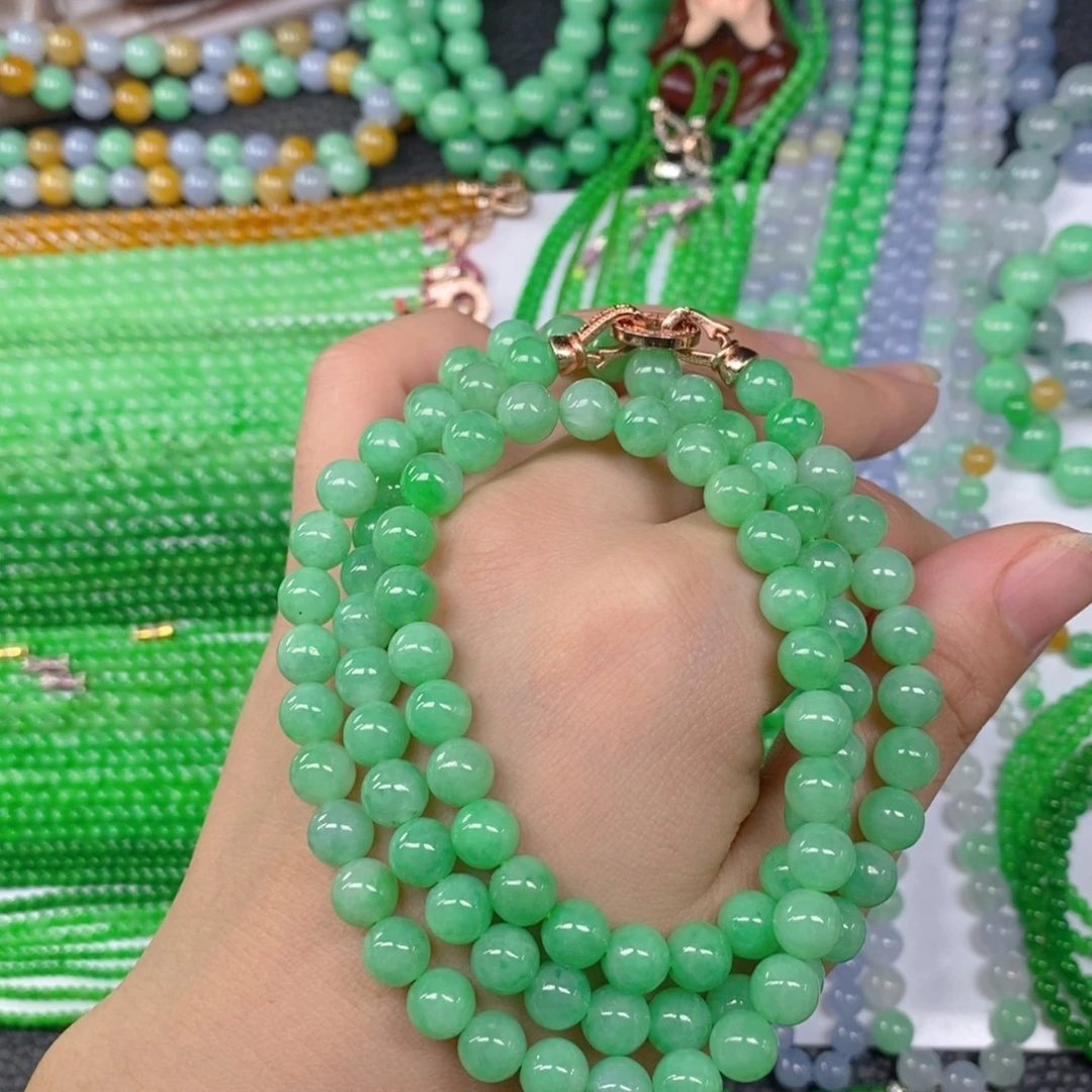 颈饰未镶嵌翡翠缅甸天然翡翠阳绿项链7.7