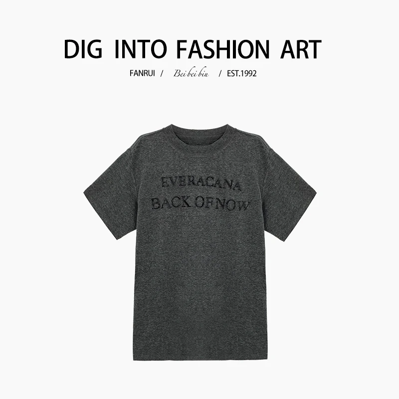 FANRUI/泛芮「暗色笔记 」字母印花时尚高级感打底短袖T恤B13955
