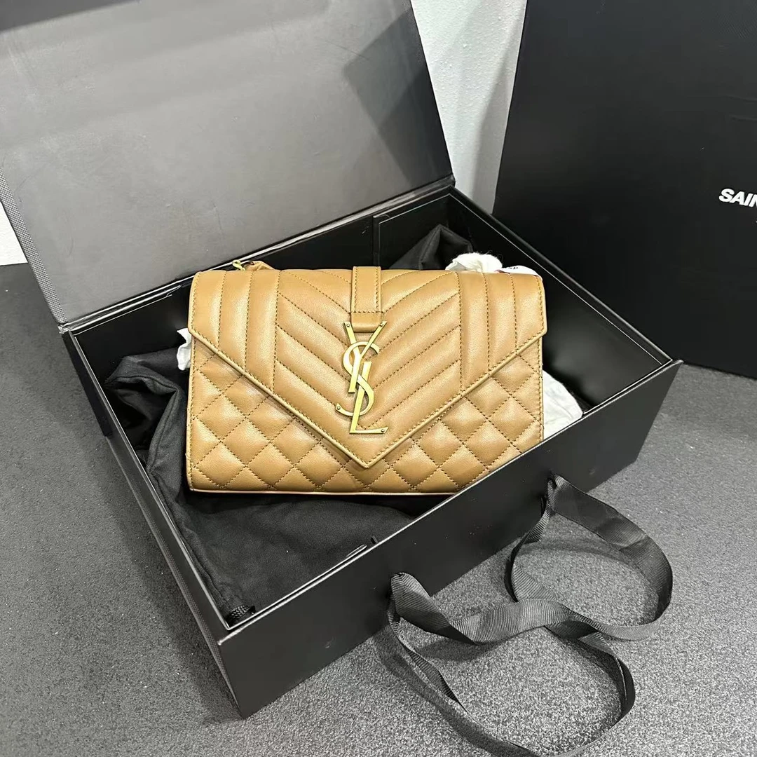 未使用 YSL/圣罗兰 壹所奢品/YSL 信封 菱格 小号 焦糖金 七夕