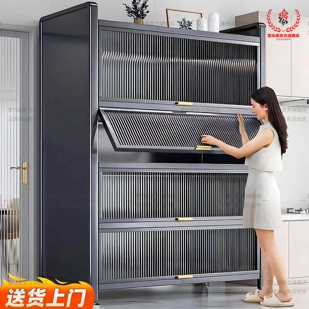 厨房置物柜落地多层带柜门多功能收纳橱柜微波炉防尘防潮实用碗柜