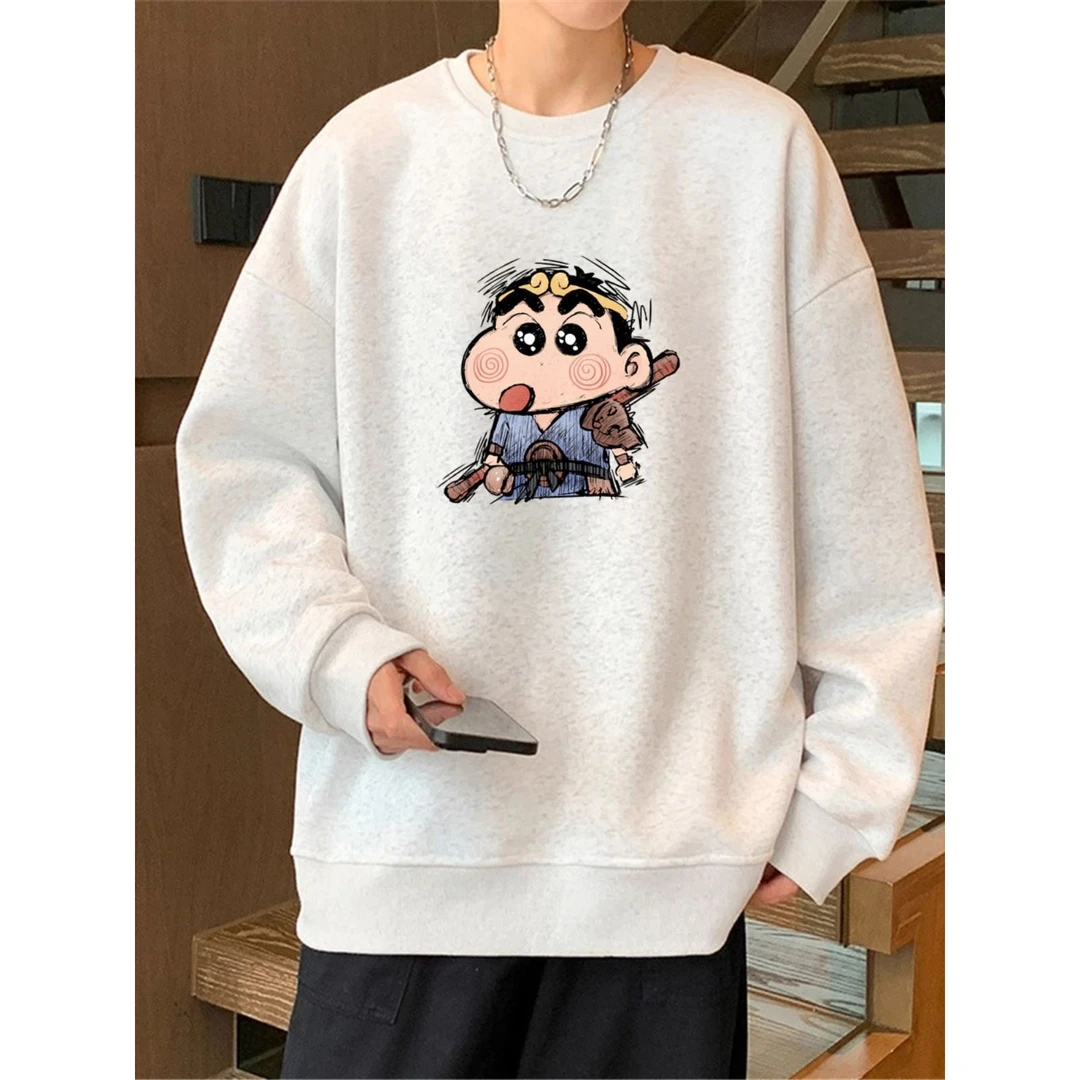 FAVMARTHA美式重磅100%圆领卫衣男装秋冬潮牌百搭宽松加绒卡通上