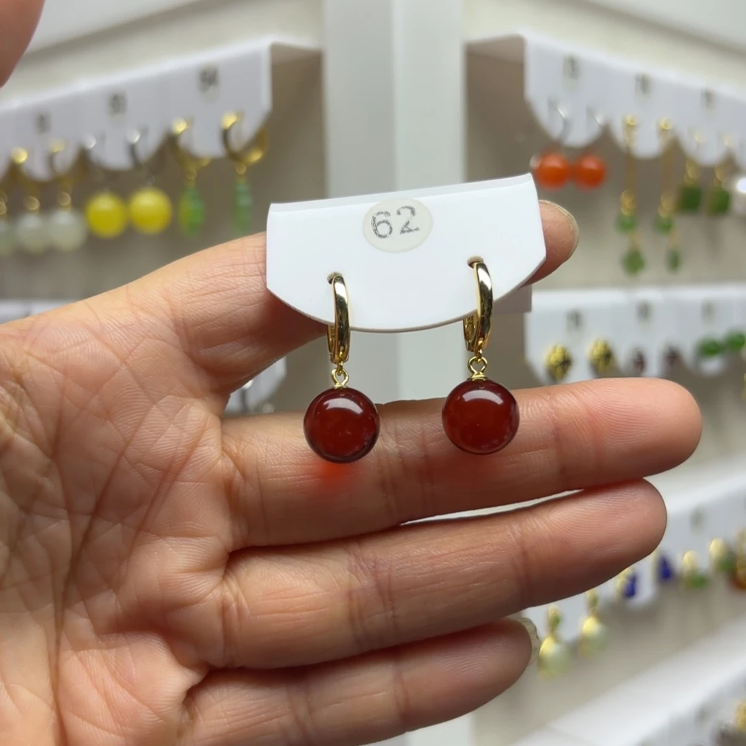 血珀银S925镶嵌耳饰