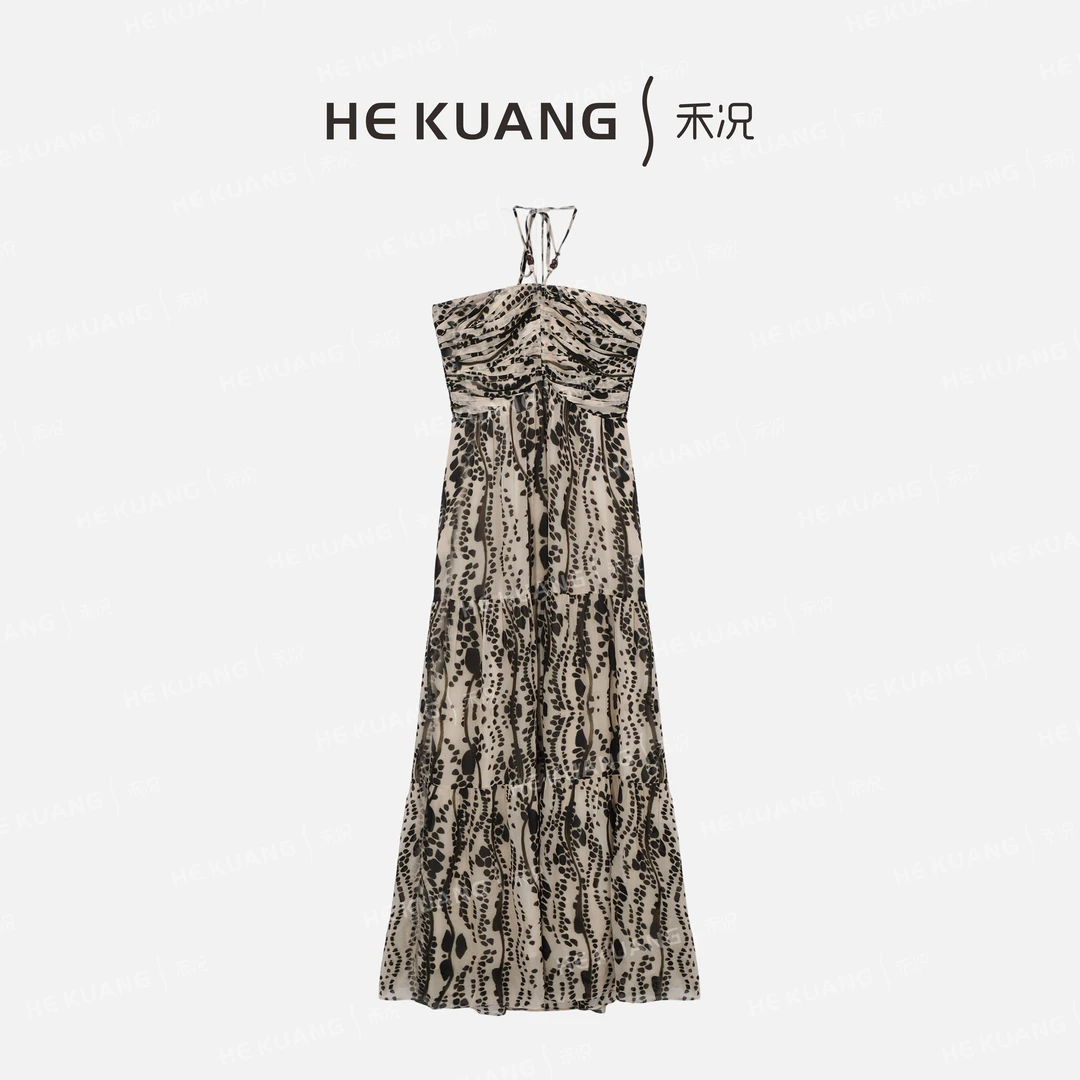 禾况HEKUANG琥珀流光【暗枝】碎花时尚女士设计师连衣裙 L652 0322