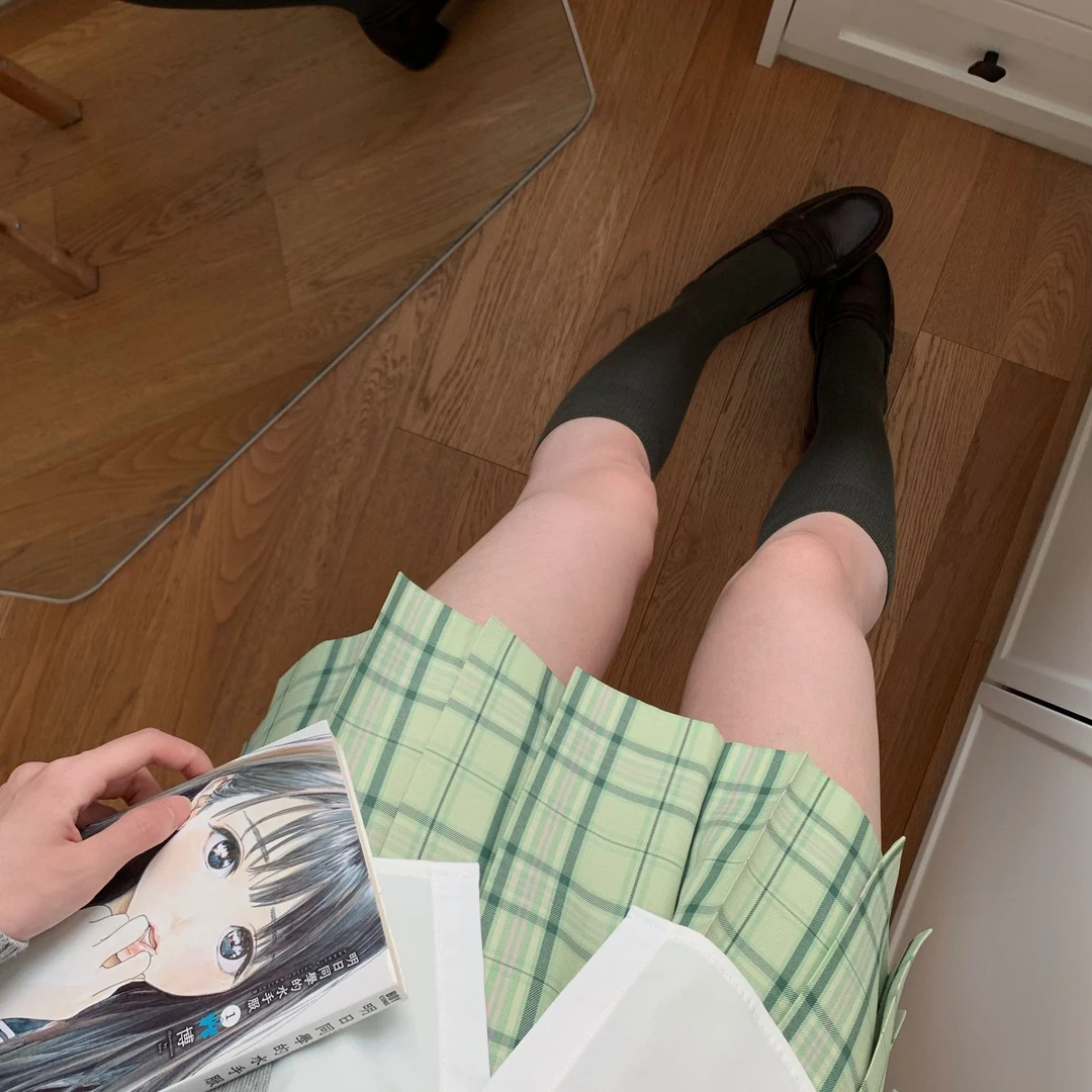 甜猫酱原创【青穗荷叶】正版jk格裙校供感半身裙学院风日系百褶裙