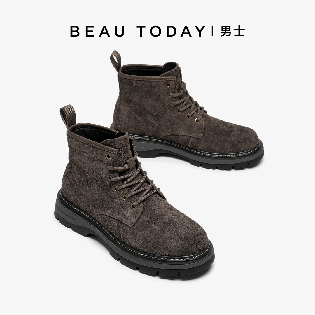 BeauToday【帅气牛绒面】复古时尚秋冬男靴马丁靴休闲增高25年新款