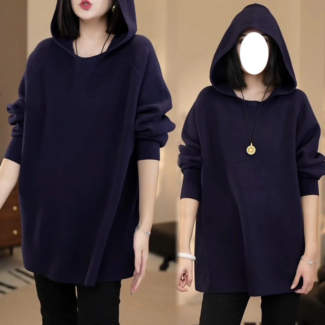气质宽松百搭连帽针织衫上衣潮秋冬季新款时尚洋气显瘦毛衣小衫女