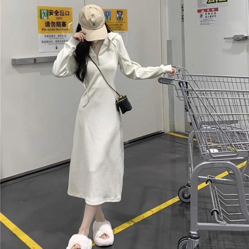 法式气质卫衣连衣裙子早秋季2025新款女装长裙配大衣内搭打底长裙