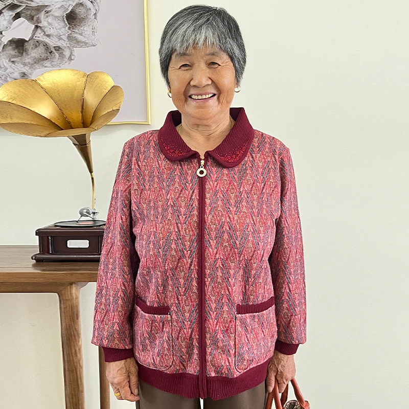 妈妈装秋装女针织衫外套休闲薄款长袖国风老太太牛仔毛衣洋气开衫