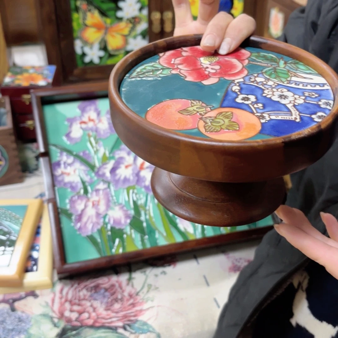 瓷片相思木高脚盘微瑕福利