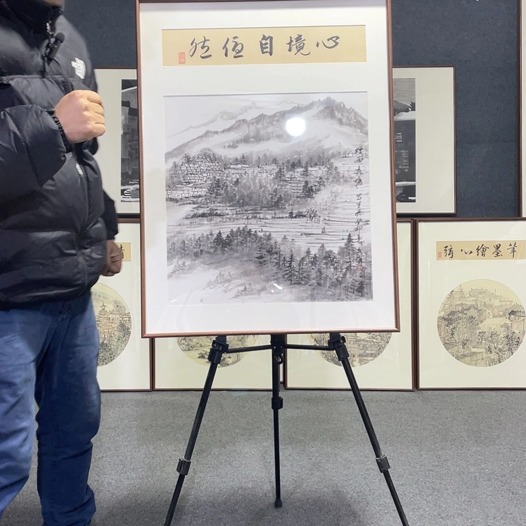 国画手绘画作品带框