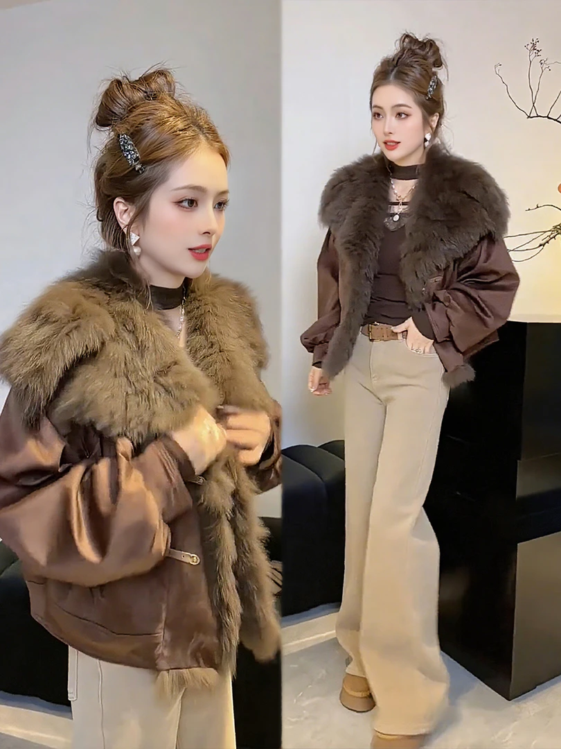 冬季新款高级感气质韩系独特好看毛领绒毛外套女洋气宽松显瘦保暖
