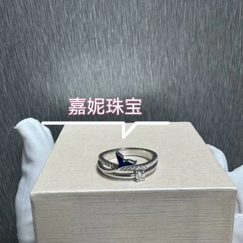 925银莫桑石戒指 恋与深空祁煜人鱼尾巴戒指925纯银镶嵌D色莫桑钻