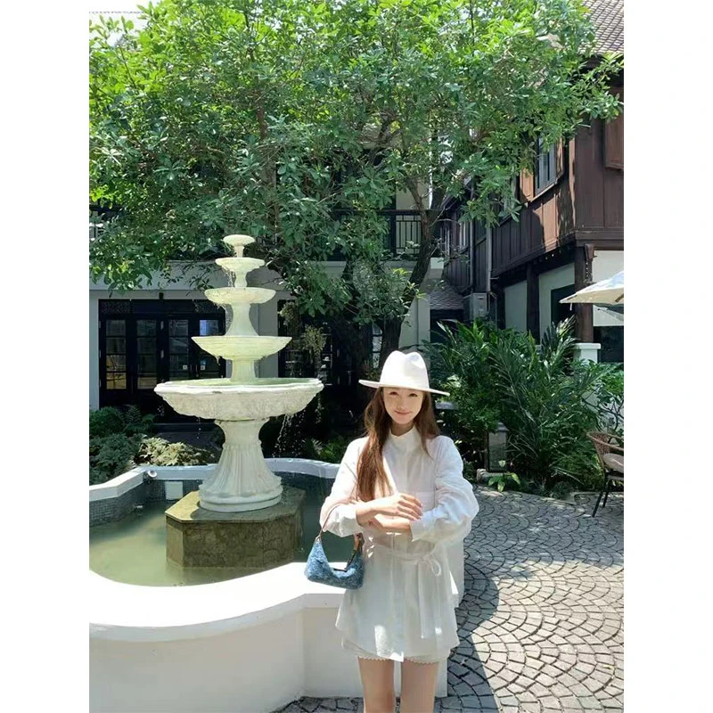 韩系设计感小众洋气时髦长袖衬衫上衣高腰修身花边a字半身裙套装