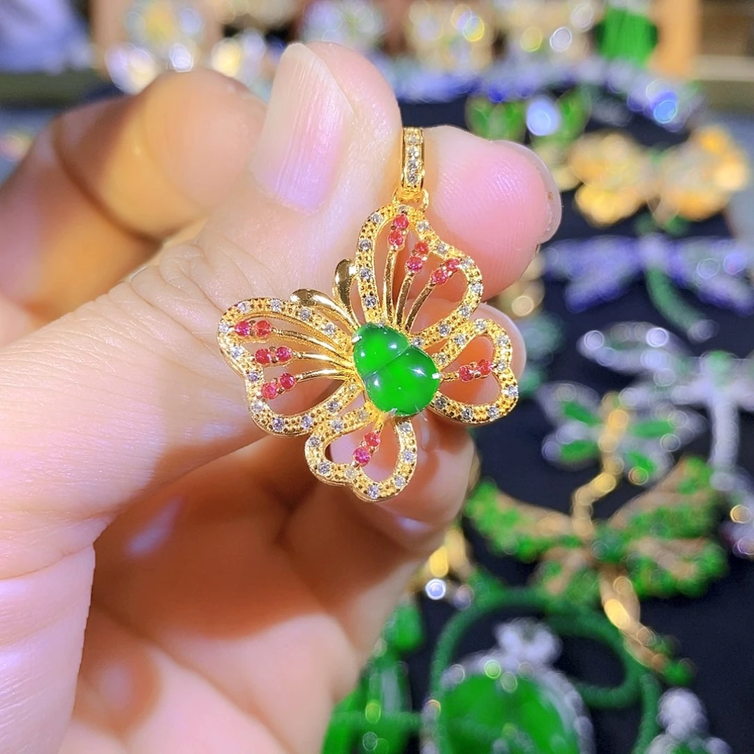 吊坠(不含链)银S925镶嵌翡翠