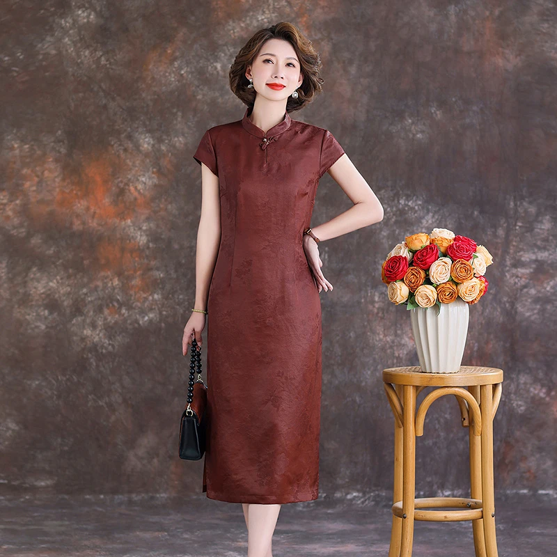 齐黛花罗香云纱连衣裙女2025新款红云纱改良旗袍复古真丝桑蚕丝裙