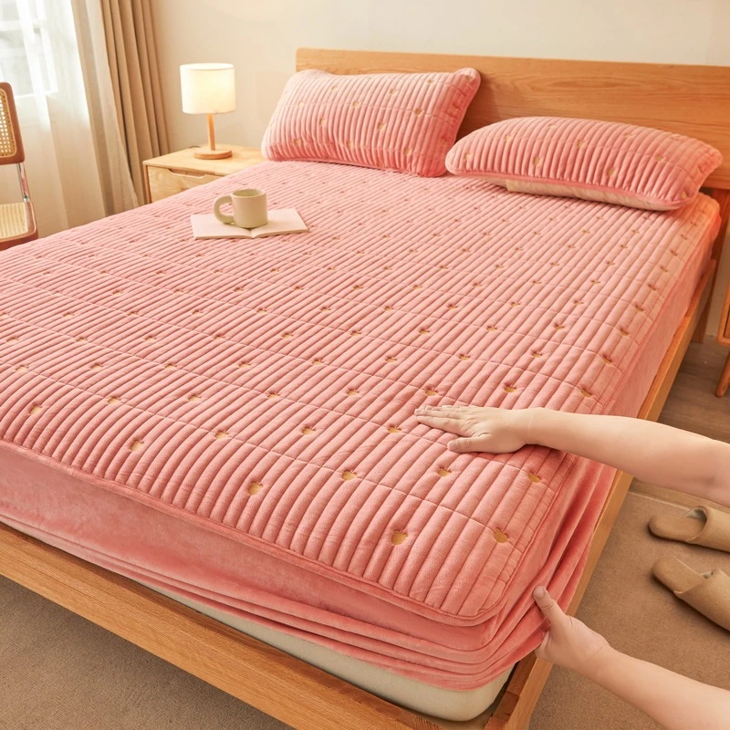 加厚宝宝绒床笠保护套保护罩牛奶绒单床笠绗缝夹棉防尘防滑纯色