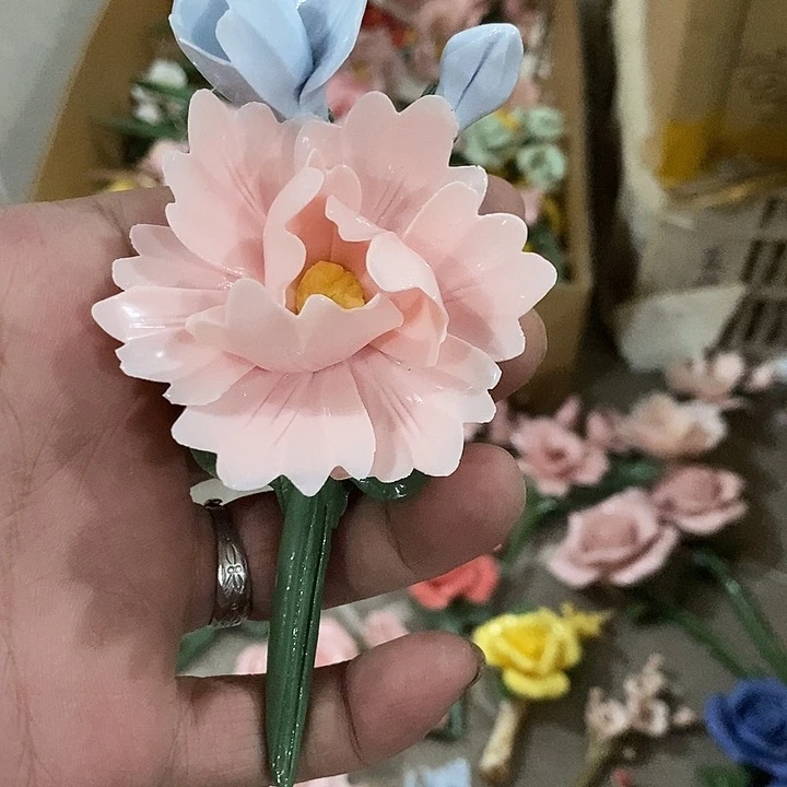 瓷片纯手工陶瓷花摆件瑕