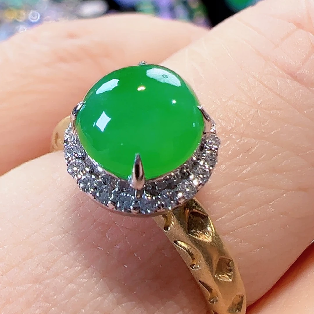 翡翠戒指18K金镶嵌签收后24小时鉴赏期