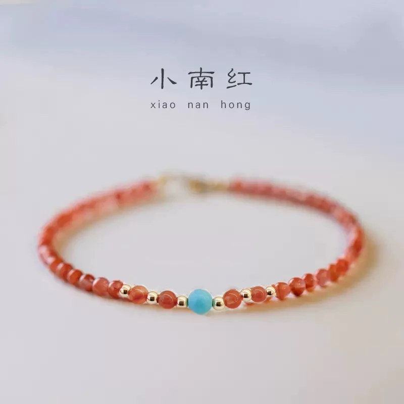 细如红绳|2mm天然南红玛瑙手串女极细绿松石手链保山柿子红本明年
