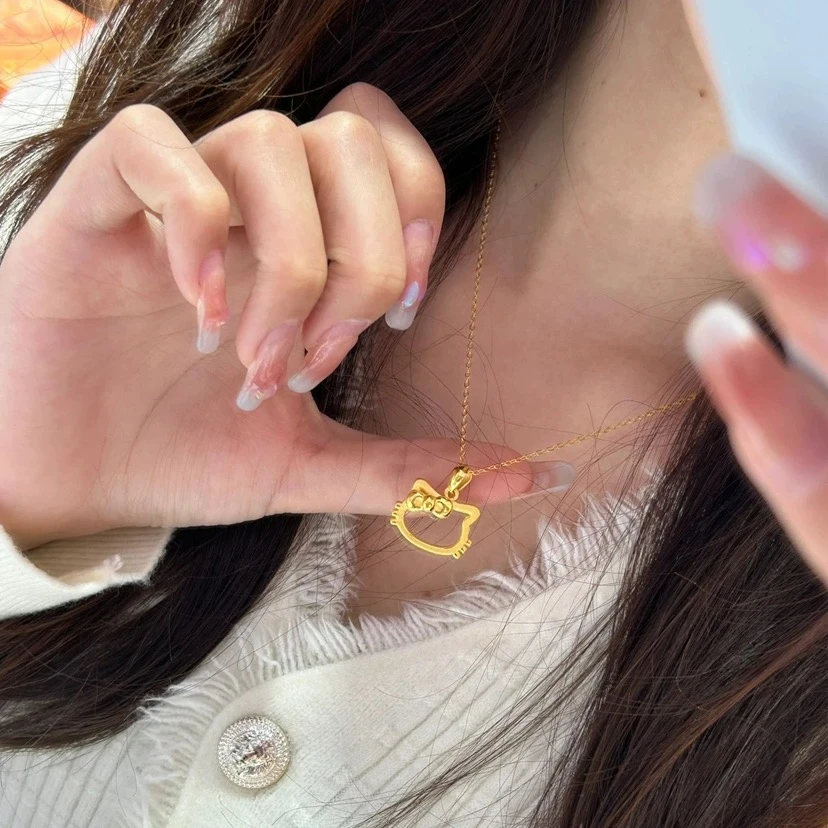 铜合金项链 kt猫金色HelloKitty项链小众设计高级感