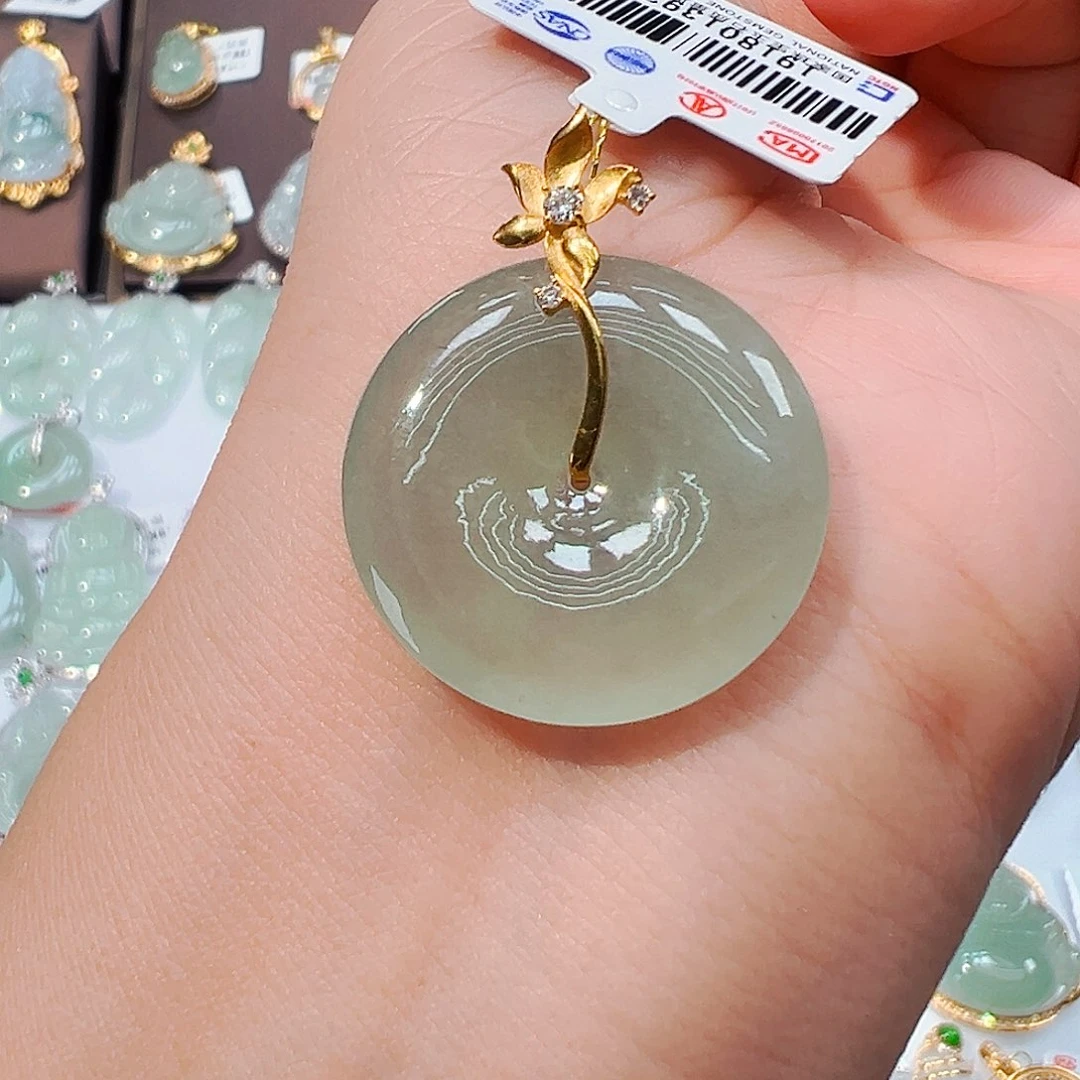 团***圆翡翠18K金镶嵌吊坠(不含链)平安扣