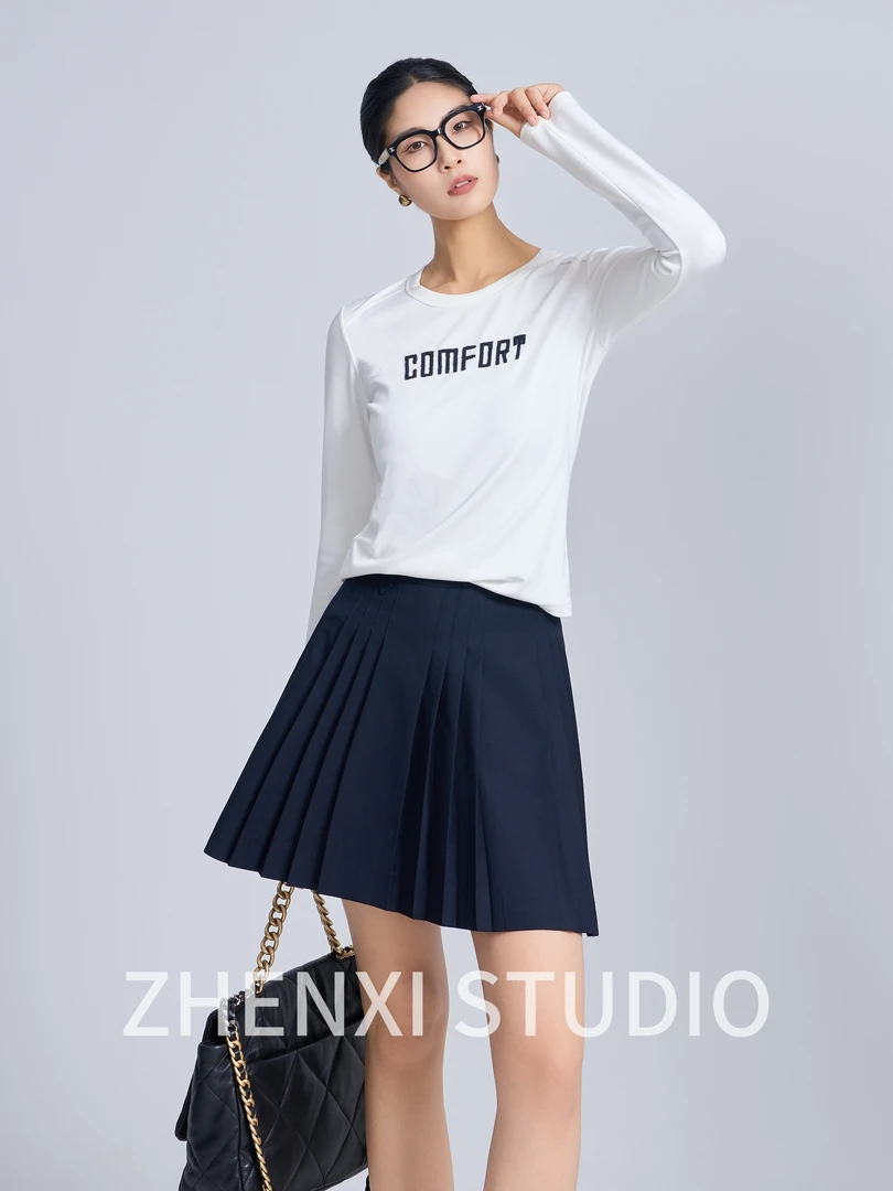ZHENXI【爵士卫衣】高个子穿搭字母长袖T简约百搭针织衫25QDYZ0529