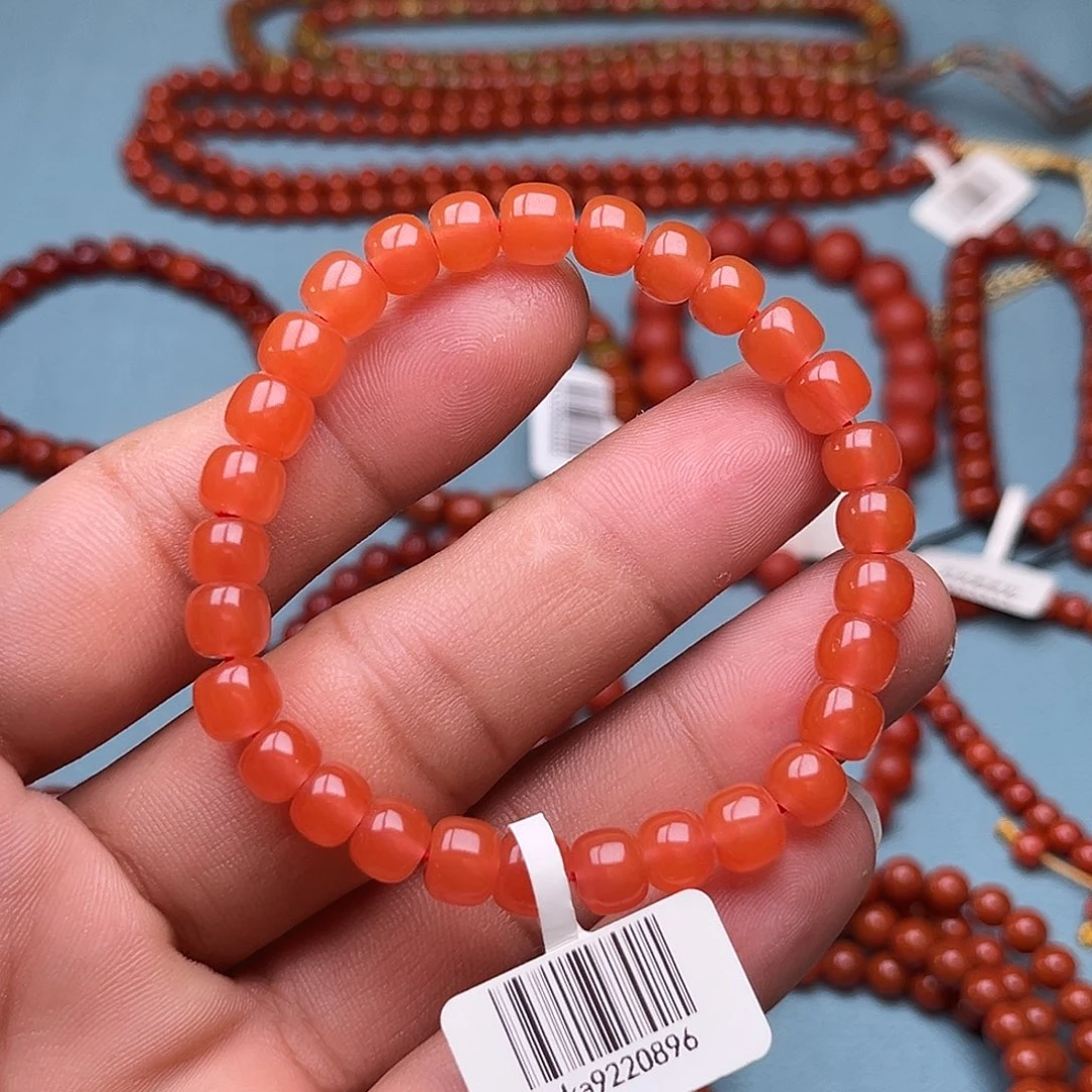 南红玛瑙未镶嵌手串樱桃红卡7十