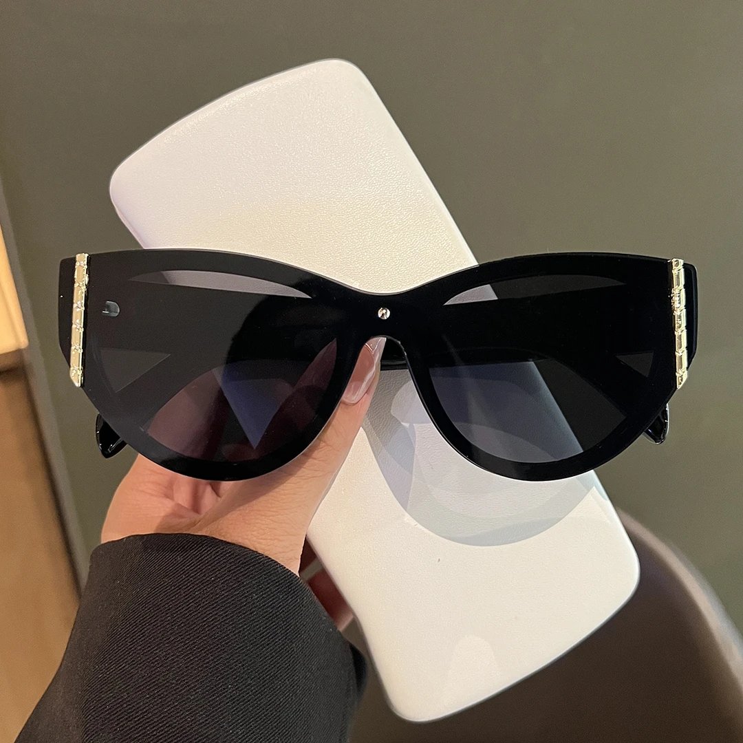 复古无框一体式高级感猫眼墨镜女方圆脸百搭显瘦百搭新款太阳眼镜