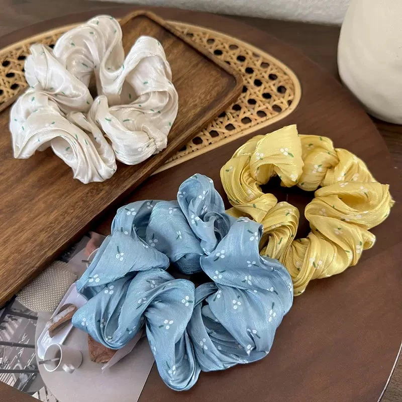 不-Wan.韩版蓬蓬云朵绸缎大肠发圈ins花朵碎花发绳马卡龙头花大号