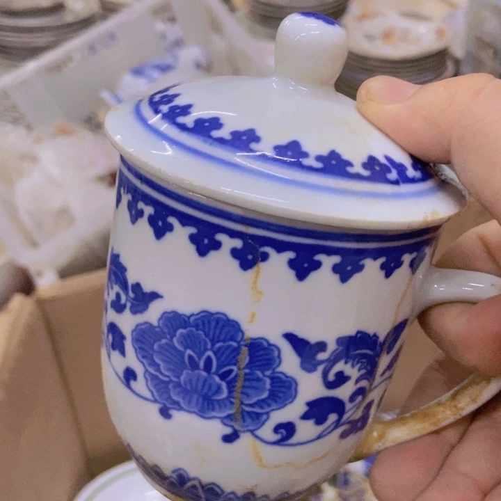 摆件景德镇青花芙蓉花办公杯