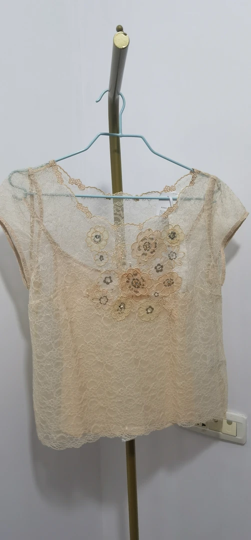 烫钻设计师纯色流苏百搭夏季常规针织镶钻杏色短袖T恤常规款