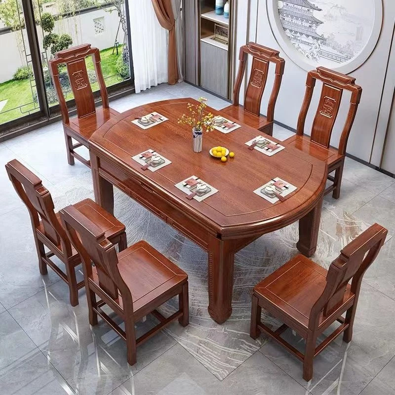 实木餐桌椅组合方圆两用可伸缩折叠圆桌家用饭桌小户型桌子