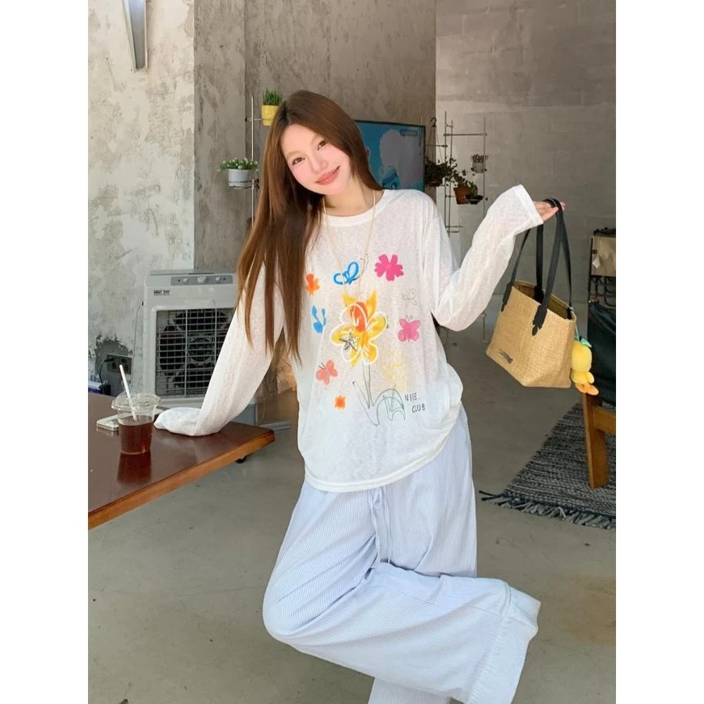 NICEBAD(原WORKSOUT)花卉直喷发泡印花图案罩衫宽松休闲长袖女