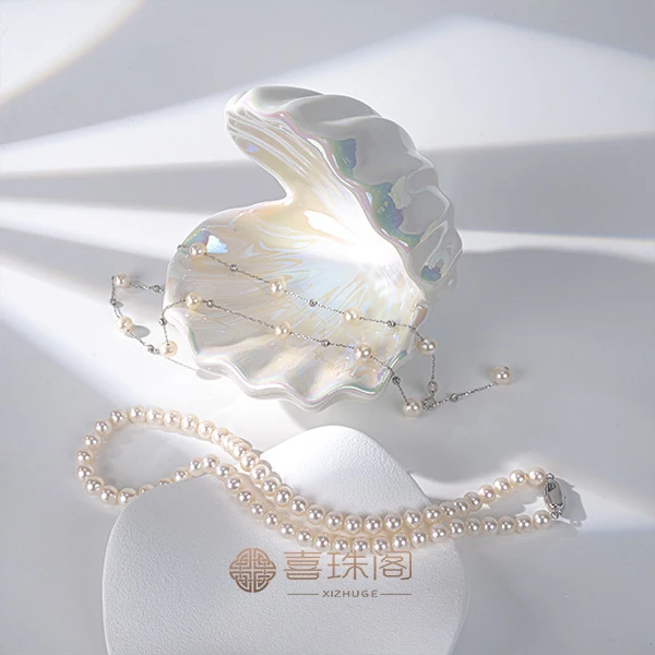 母亲节礼盒-S925银淡水珍珠白珠无核全珠链  淡水白珠满天星项链