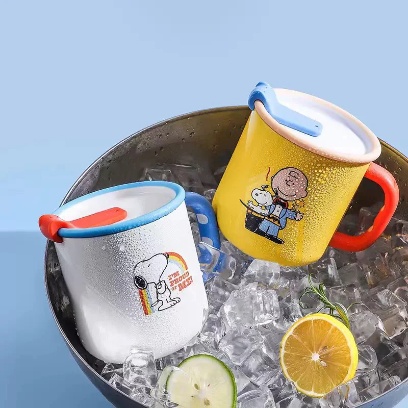 新款304不锈钢史努比咖啡杯卡通杯撞色高颜值马克杯创意内喷陶瓷