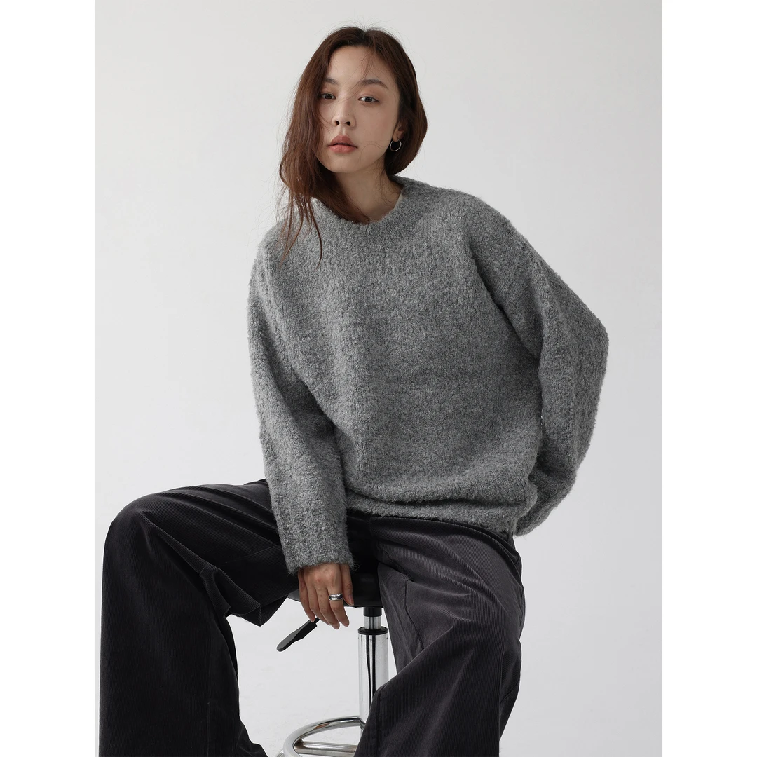 低卡LOWCALORIE‘云圈漫拥’羊毛混纺面料圈圈纱圆领厚款阔版毛衣