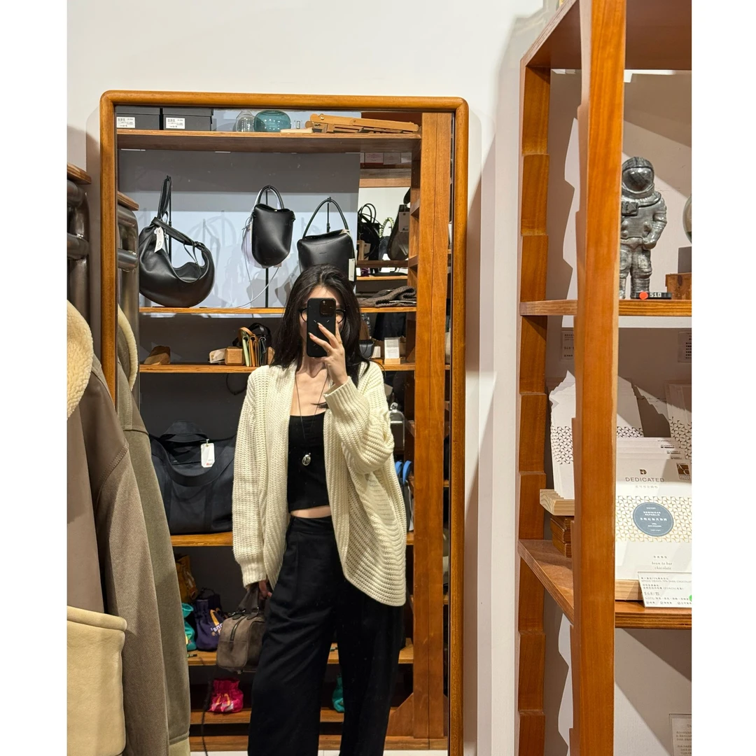 【LUMIEN 】简约复古风粗棒针翻领设计休闲针织毛衣开衫女LX5ASS036