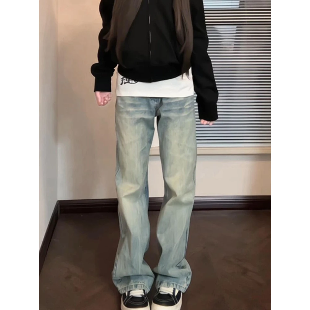 美式做旧设计感潮款直筒牛仔裤女2025秋冬新款宽松休闲显瘦阔腿裤