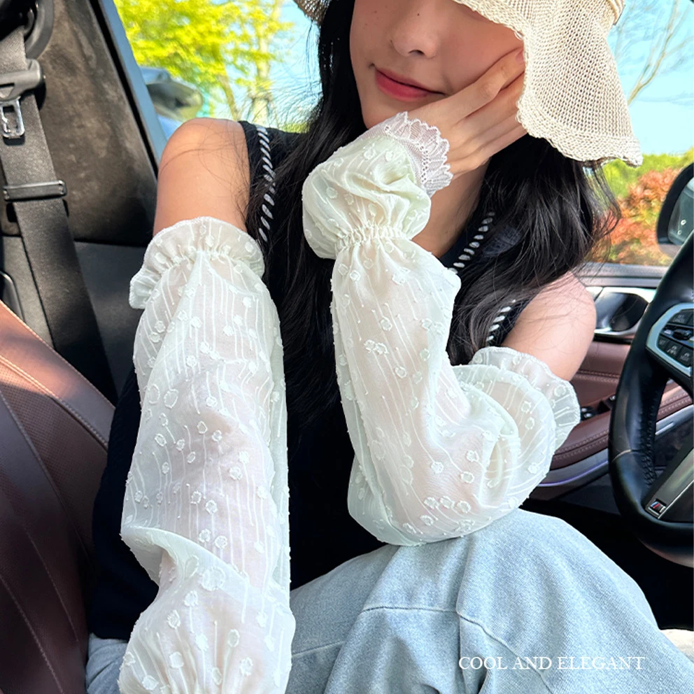 新蕾丝点点防晒网纱冰袖女手袖护臂大码防紫外线袖套夏季透气ins